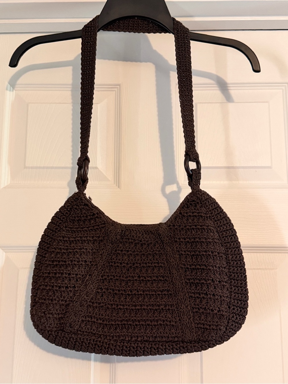 Classic Crochet Shoulder Bag in Dark Brown